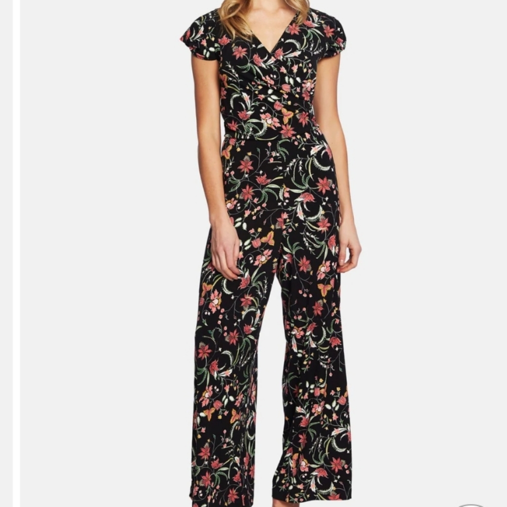 CECE Black Floral Jumpsuit, Size L